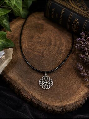 Silver Celtic Knot Pendant Necklace in Black Cord